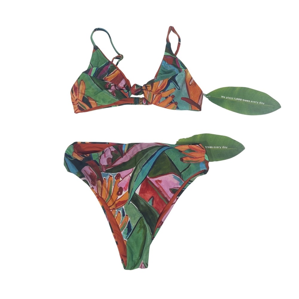 Farm Rio Banana Foliage Knot Bikini Top and Hot Pants Set Multi Green Small NWT